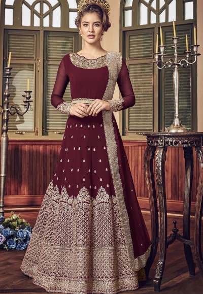 Maroon Georgette Floor Length Designer Anarkali Suit 5801B