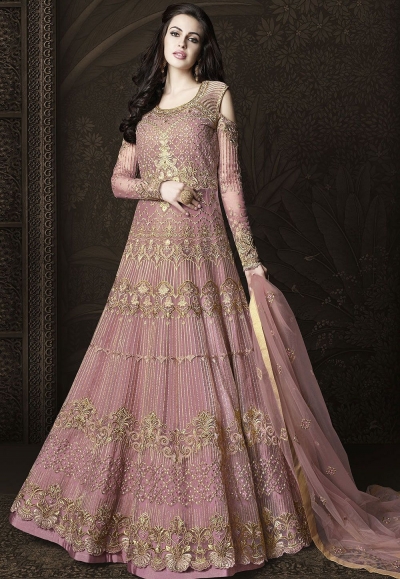 Pink Net Floor Length Designer Anarkali Suit 6435