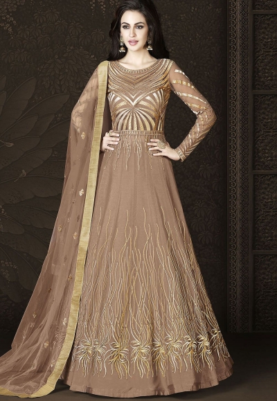 Brown Shade Net Floor Length Designer Lehenga Anarkali Suit 6429