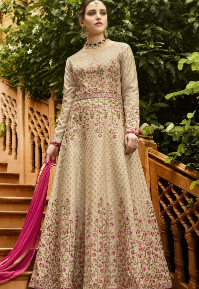 Beige Silk Embroidered Anarkali Suit 106