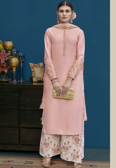 Light Pink Silk Palazzo Style Pakistani Suit 10128