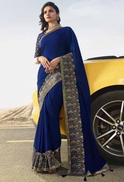 prachi desai royal blue silk saree 20585