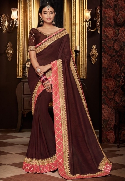 coffee brown saree with silk blouse 1716