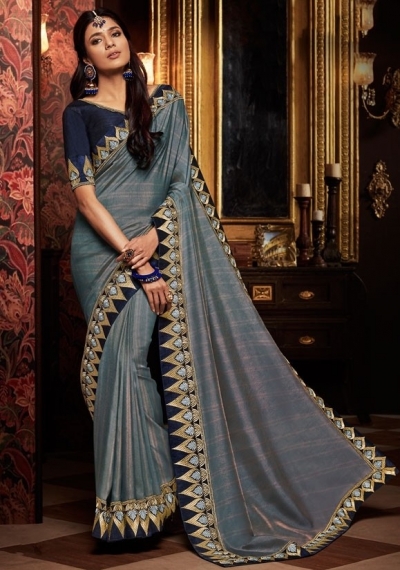 slate grey saree with silk blouse 1715