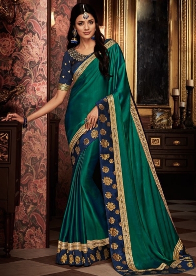 rama green saree with silk blouse 1711