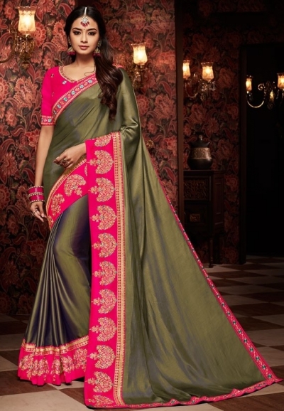 mehendi green saree with silk blouse 1709