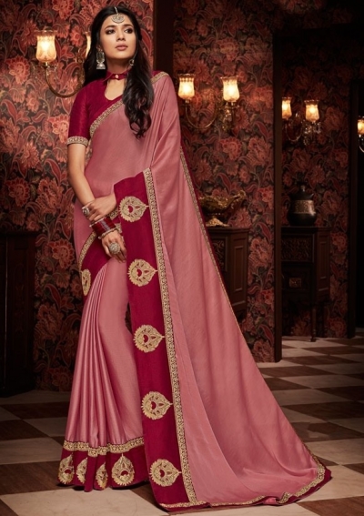 old rose saree with silk blouse 1705