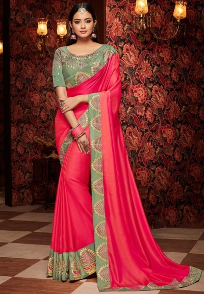 hot pink saree with silk blouse 1702