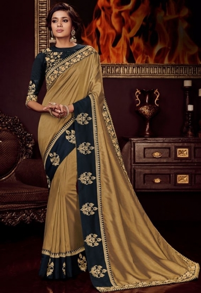 golden silk saree with embroidered blouse 10404