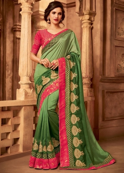 olive green designer silk saree 2315