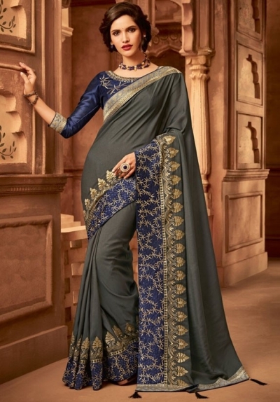 slate grey designer silk saree 2306