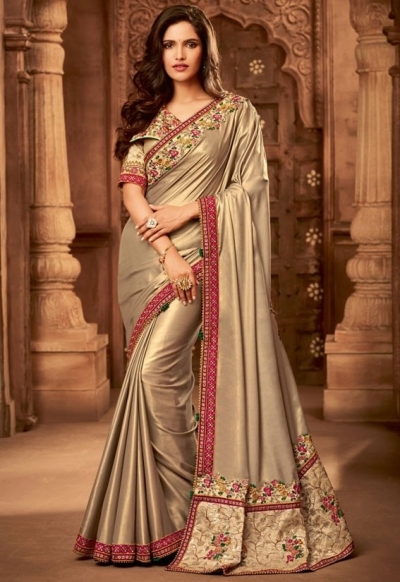 beige designer silk saree 2301