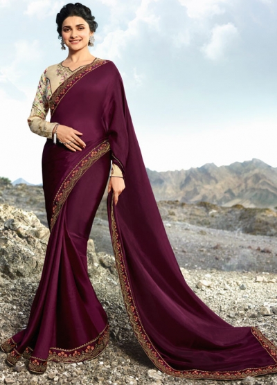 prachi desai burgundy silk saree 20672