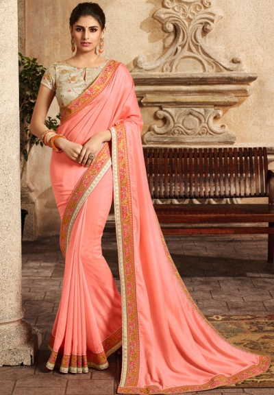 blush peach saree with embroidered blouse 6162