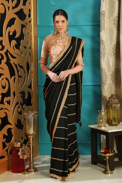 Black color silk designer party wear saree