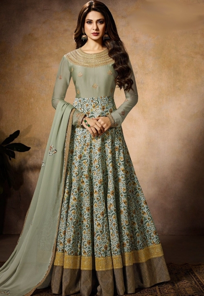 jennifer winget sky blue georgette silk floor length anarkali suit 11027