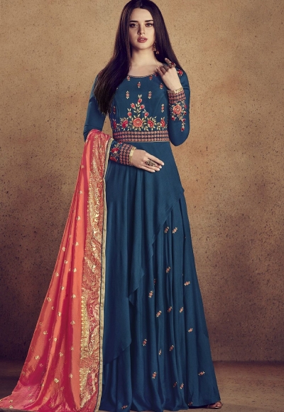 royal blue rayon ready made anarkali gown style suit 5009d