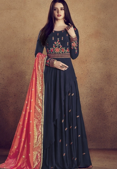 blue rayon ready made anarkali gown style suit 5009a