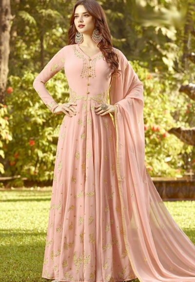 pink soft georgette long embroidered anarkali suit 20023