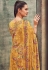 mustard cotton satin embroidered daman work and digital printed palazzo suit 9035