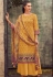 mustard cotton satin embroidered daman work and digital printed palazzo suit 9035