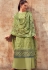 green cotton satin embroidered daman work and digital printed palazzo suit 9032