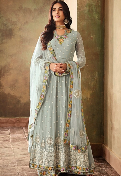 sonal chauhan sky blue georgette embroidered designer anarkali suit 6703