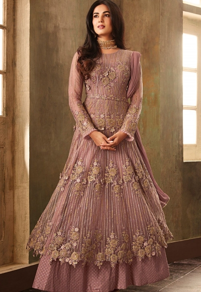 sonal chauhan mauve net embroidered heavy anarkali suit 6702