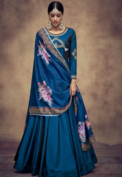 royal blue tapeta and satin silk embroidered readymade anarkali gown 39018
