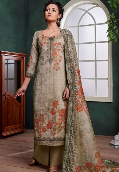 green shade chanderi digital printed palazzo suit 1079