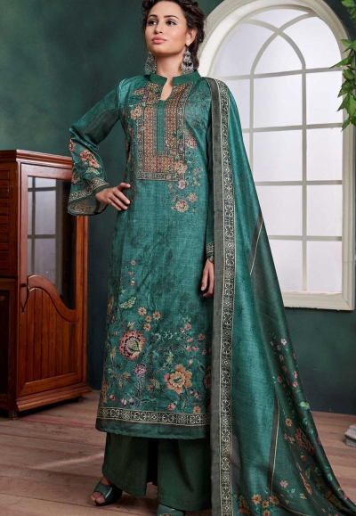 blue shade chanderi digital printed palazzo suit 1078