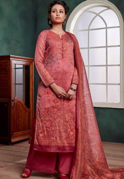 pink chanderi digital printed palazzo suit 1075