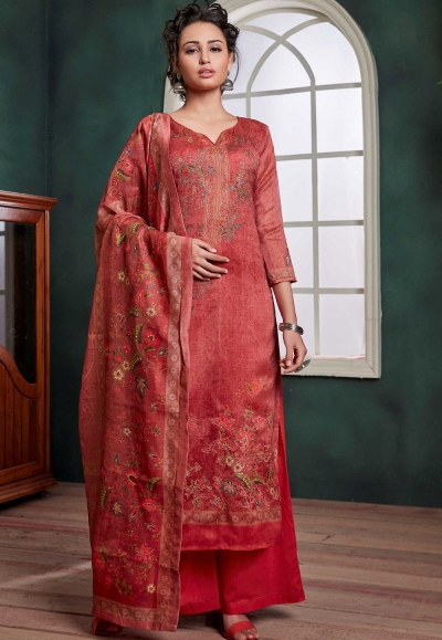 red chanderi digital printed palazzo suit 1071