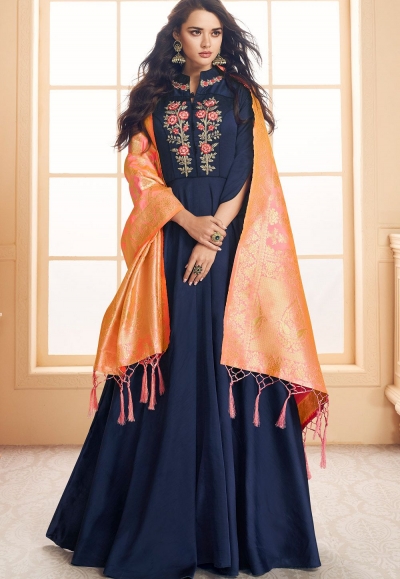 Navy Blue Navy Blue Ethnic Gown by Indian Poshakh for rent online | FLYROBE