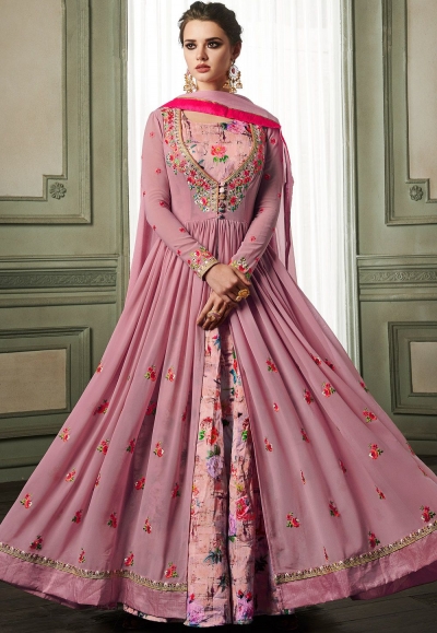 mauve georgette long jacket style anarkali suit 37002