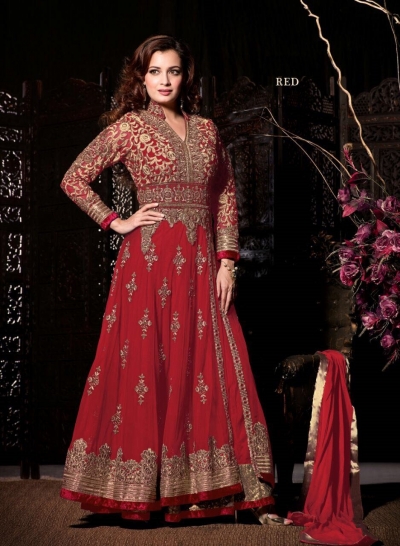 Dia mirza Red wedding wear anarkali