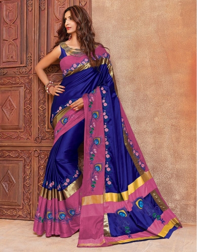 Aangi Mayura Symphony Blue Designer Wear Cotton Saree