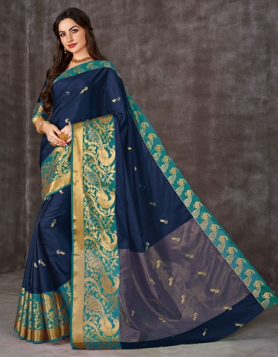 Ahaana Deep Blue Cotton Saree