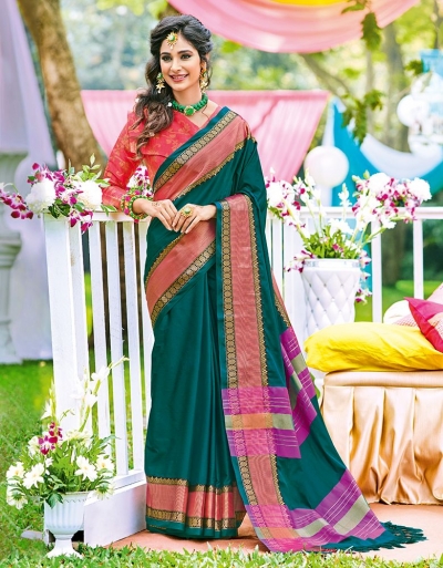 Naazni Teal Green Wedding Wear Saree