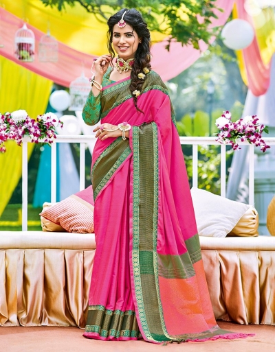 Naazni Blush Pink Wedding Wear Saree