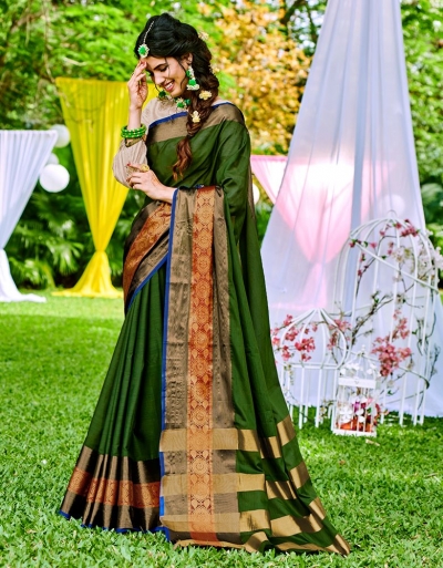 Rangana Olive Green Wedding Wear Saree