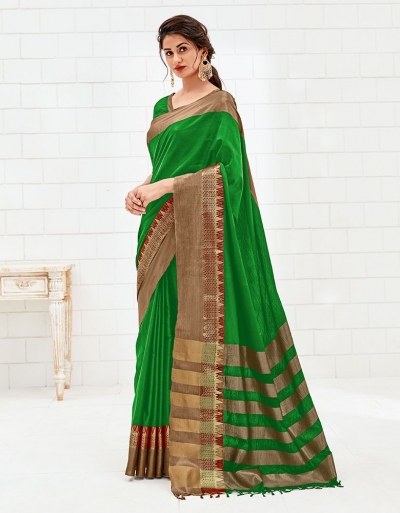 Yalina Lush Green Cotton Saree