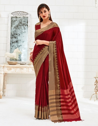 Yalina Currant Red Cotton Saree