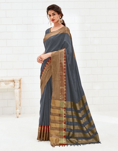 Yalina Ash Grey Cotton Saree