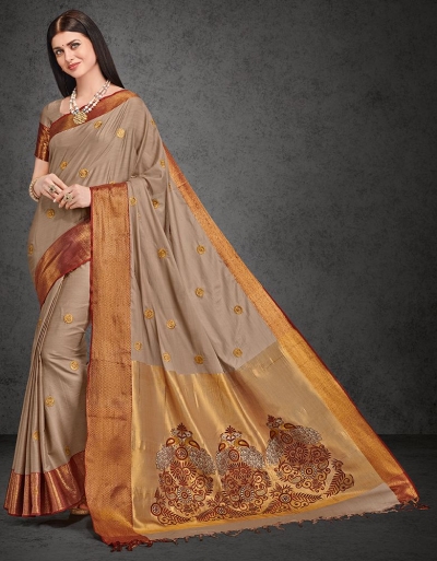 Raazi Bela Duskin Beige Cotton Saree