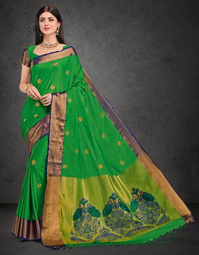 Raazi Bela Lush Green Cotton Saree