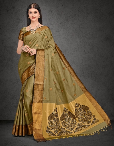 Raazi Bela Fawn Beige Cotton Saree