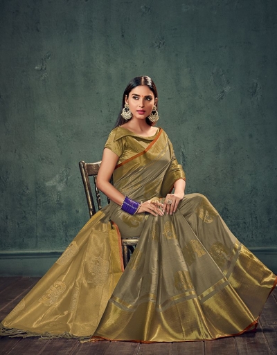 Swarna Kahini Duskin Beige Designer Wear Cotton Saree