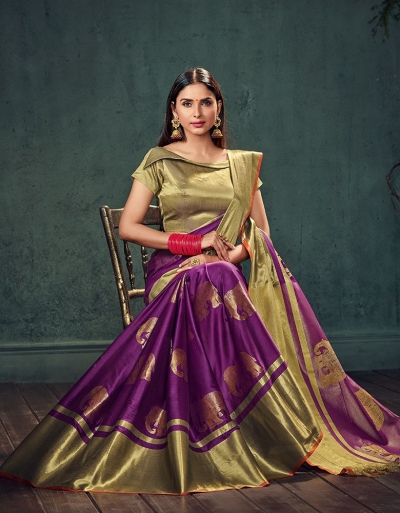 Swarna Karini Wine Magenta Festive Wear Cotton Saree