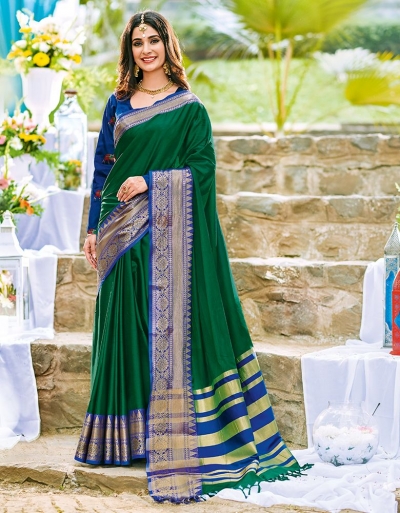 Ashra Tender Green Wedding Wear Cotton Saree